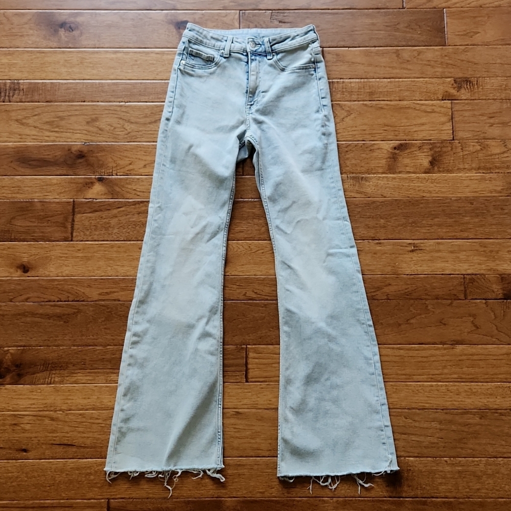 H&M Divided Flare Denim Jeans with Raw Hem and Light Wash